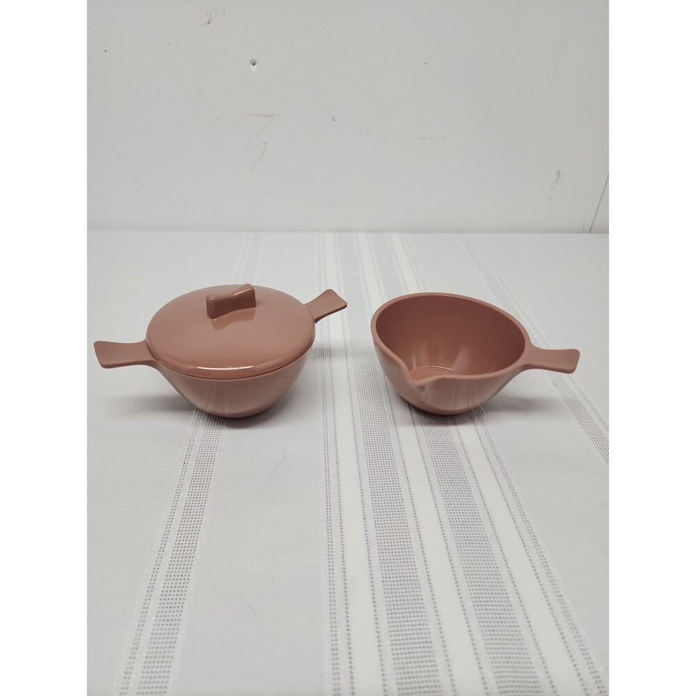 MCM Mar-Crest Melmac Sugar Bowl And Creamer Set In Mauve Brown 1950's Retro EUC